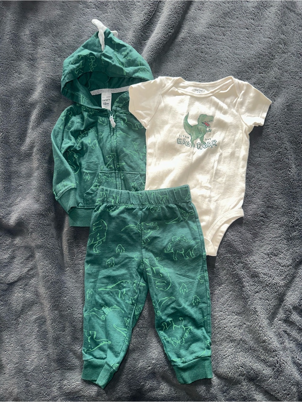 Carter's Green and Cream dinosaur Hoodie set
